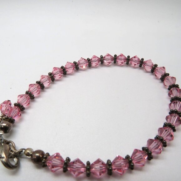 Vintage Pink Crystal‎ Bead Bracelet Metal Spacer Beads Extender - Picture 10 of 11